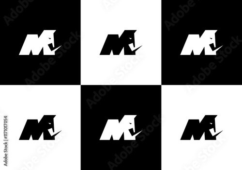 vector logo illustration of letter M mammoth