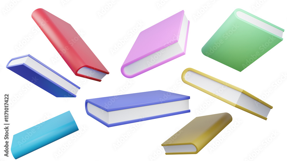 Set of Colorful 3D rendered Books in PNG with no background Set of Colorful 3D rendered Books in PNG with no background
