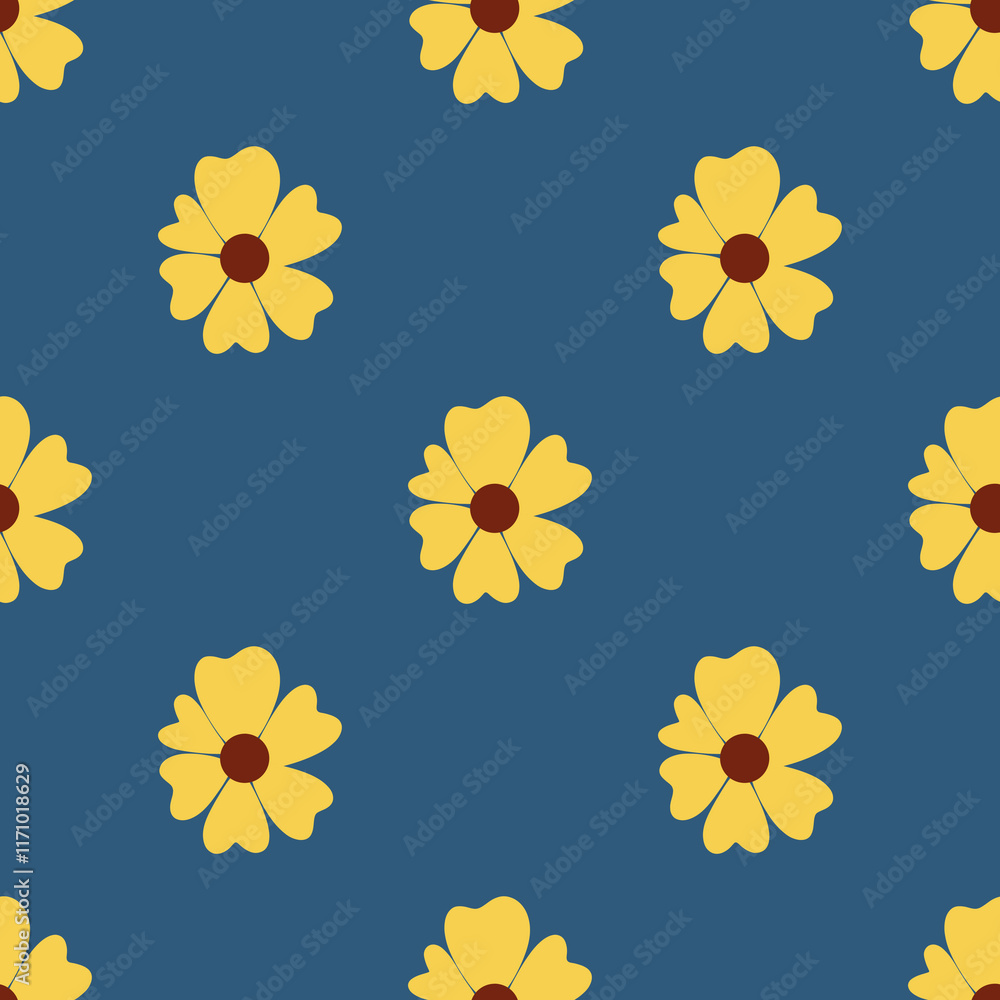 Yellow Floral Pattern on Blue Background Yellow Floral Pattern on Blue Background