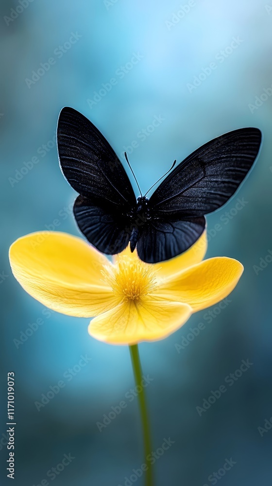 Fototapeta premium A black butterfly sitting on a yellow flower