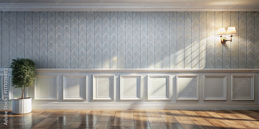 Obraz premium Minimalist Interior: White Wainscoting & Elegant Wallpaper Design