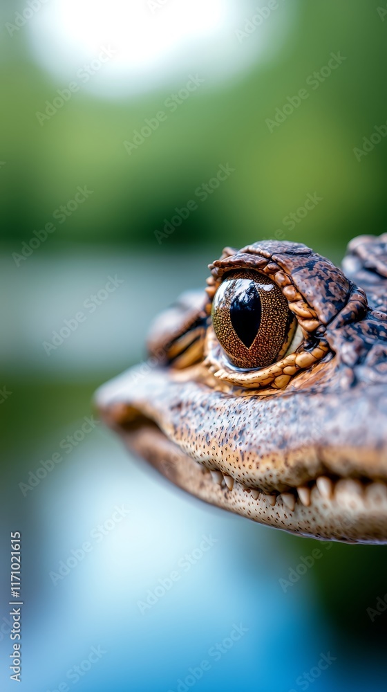 Obraz premium A close up of a crocodile's eye with a blurry background