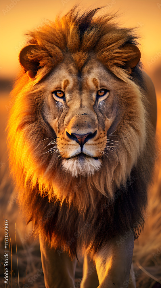 The Majestic Golden King of the African Plains: Portrait of a Powerful Lion in Its Natural Habitat The Majestic Golden King of the African Plains: Portrait of a Powerful Lion in Its Natural Habitat