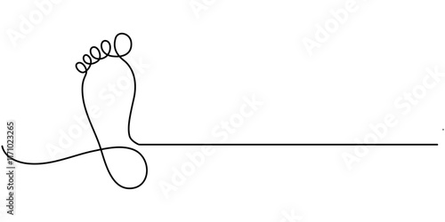 Continuous one line art drawing of human footprint vector, One continuous line drawing of bare foot and footprint. Elegance female feet in simple linear style. Concept of Wellness massage and care.