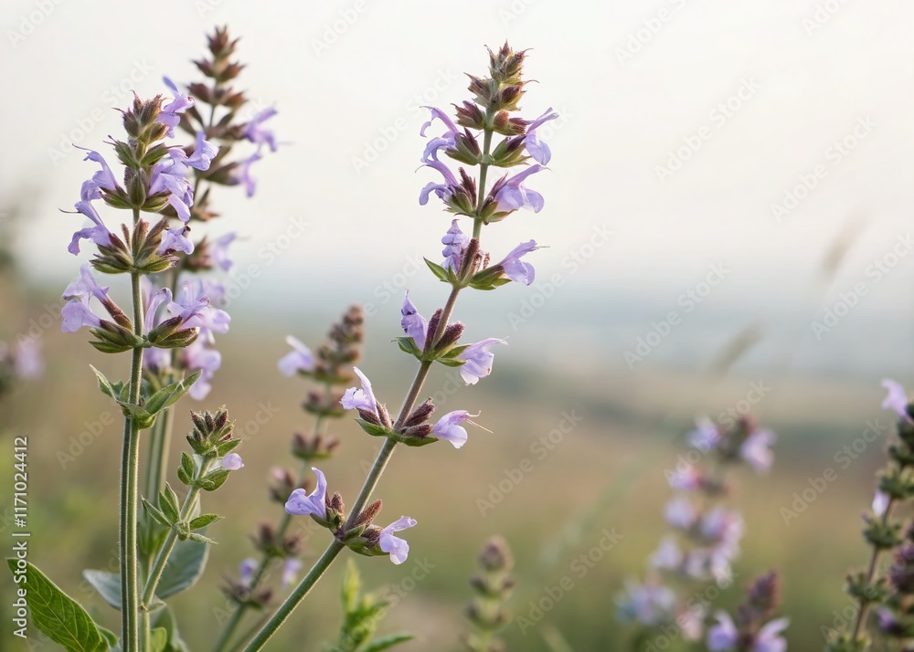 Naklejka premium Minimalist Sage Flower Bloom - Soft Light, Natural Background