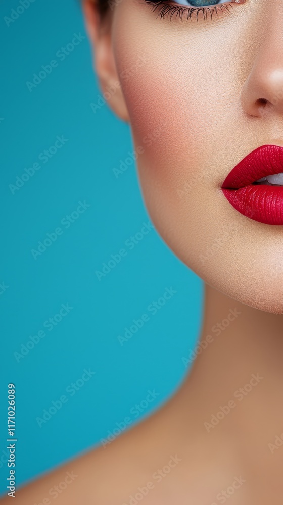 A close up of a woman's face with red lipstick A close up of a woman's face with red lipstick