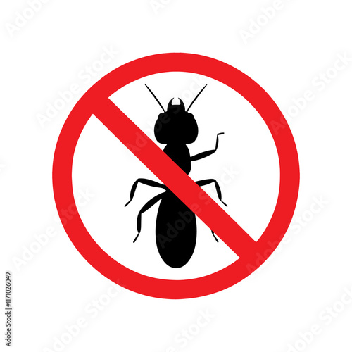 Top view black termite icon with red prohibition sign vector illustration design on white background.