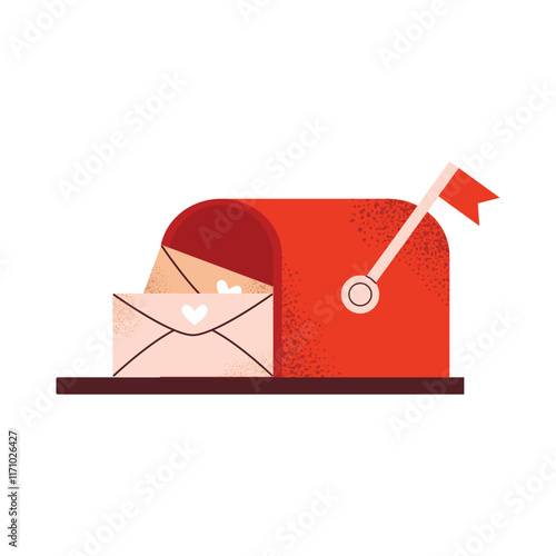 Red mailbox with love letters inside. Ideal for Valentine's Day greeting cards, romantic messages, and festive designs. Illustration isolated on white background.