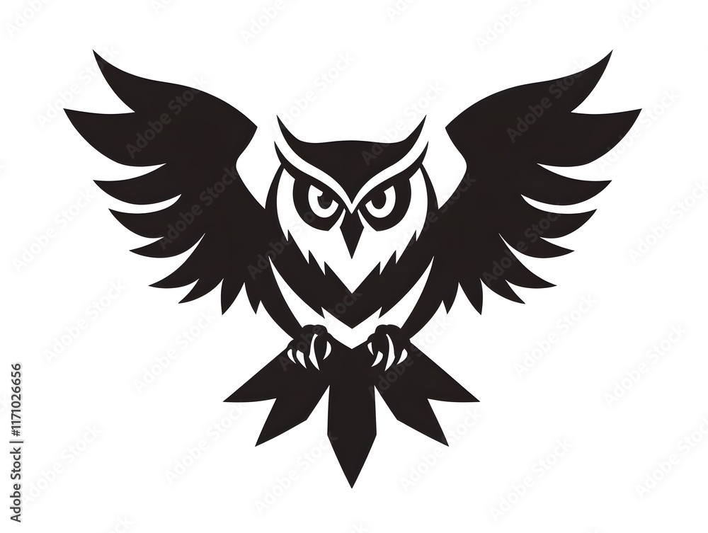 Obraz premium Simple Dark Black Owl Bird icon logo symbol