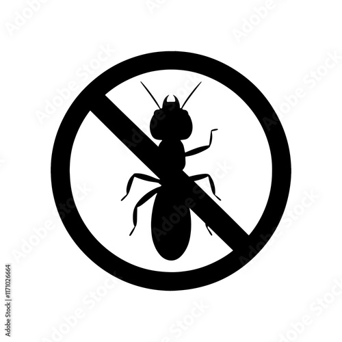 Black termite icon with black prohibition sign vector illustration design on white background.