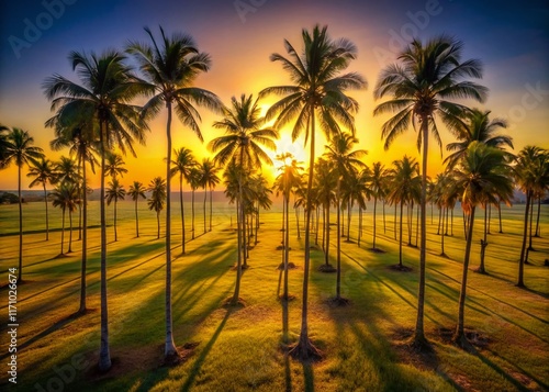 Minimalist Sunset Palm Grove: Serene Silhouette Photography