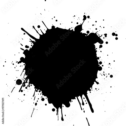 High-Resolution Artistic Ink Splatter with Dripping Edges and Grunge Texture