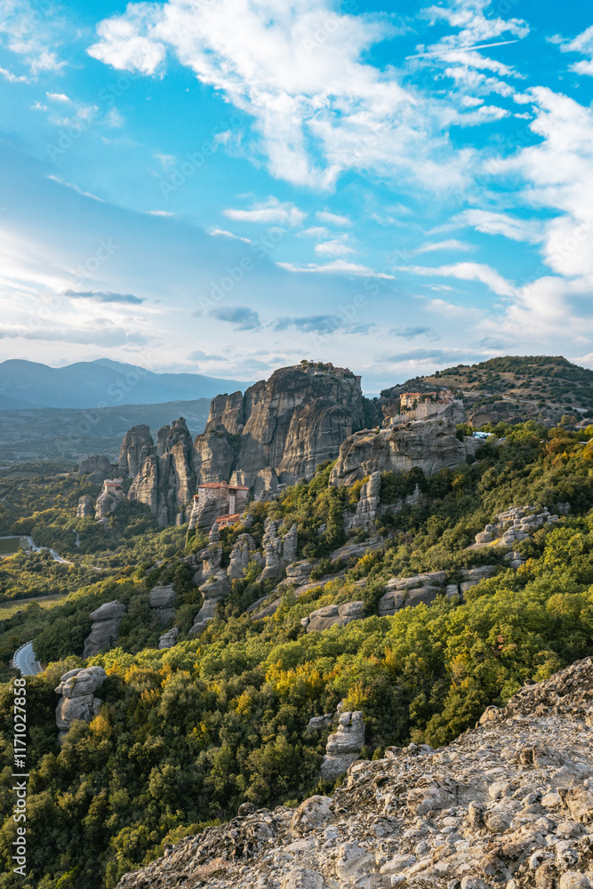 Naklejka premium Monastery Perched on Steep Rock Formation