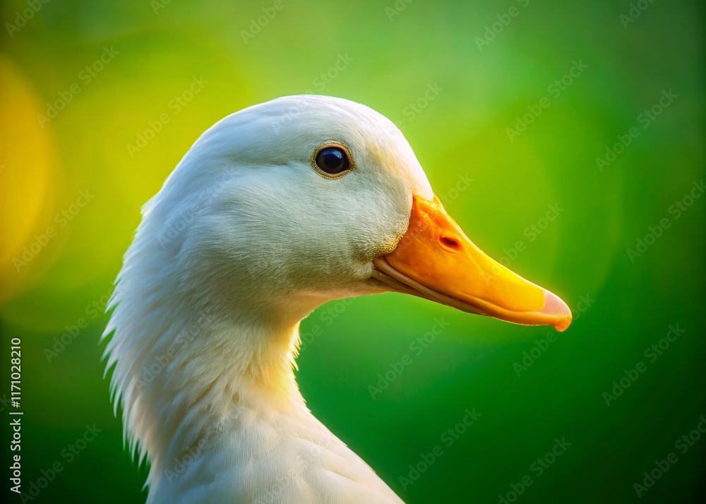 Minimalist White Duck with Green Head - Elegant Bird Portrait Minimalist White Duck with Green Head - Elegant Bird Portrait