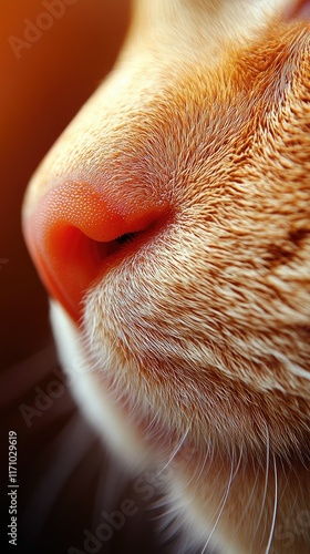 Close-up of a cat's nose and whiskers, showcasing its fur and features. photo