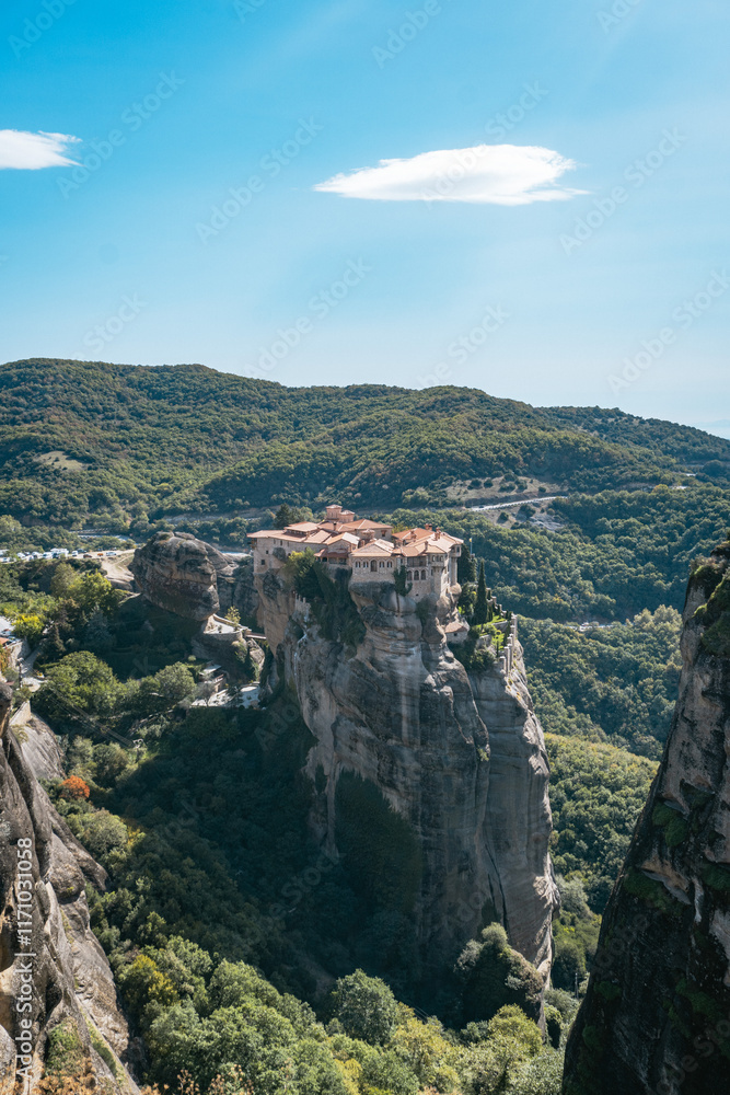 Fototapeta premium Monastery Perched on Steep Rock Formation