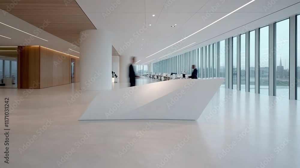 Obraz premium Modern Office Interior with Minimalist Design and Large Windows