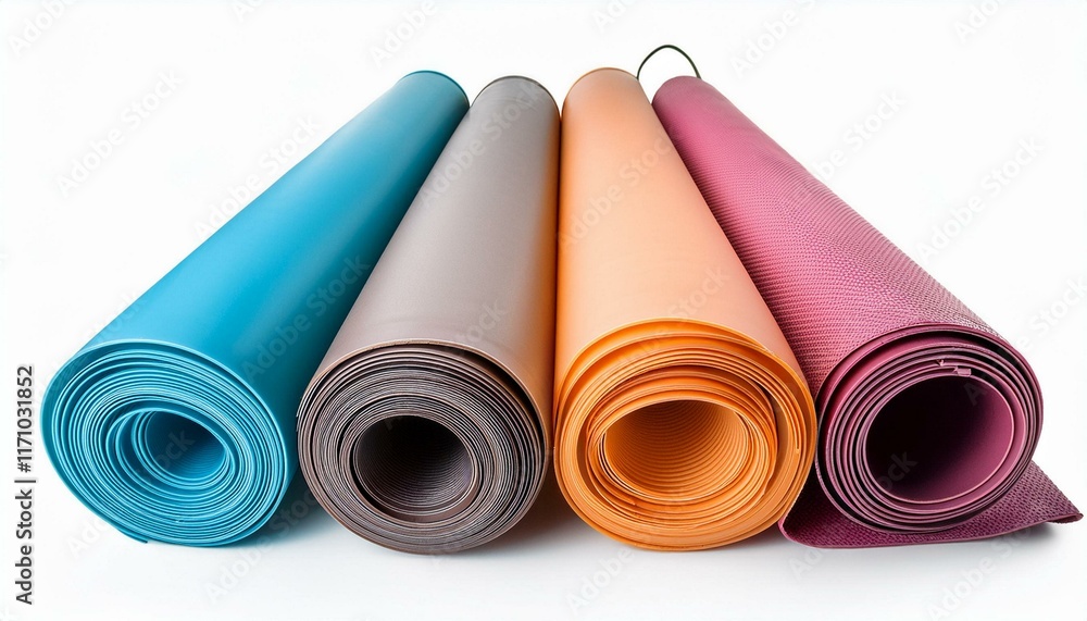 Rolled Yoga Mats: A Vibrant, Colorful Studio Still Life Rolled Yoga Mats: A Vibrant, Colorful Studio Still Life