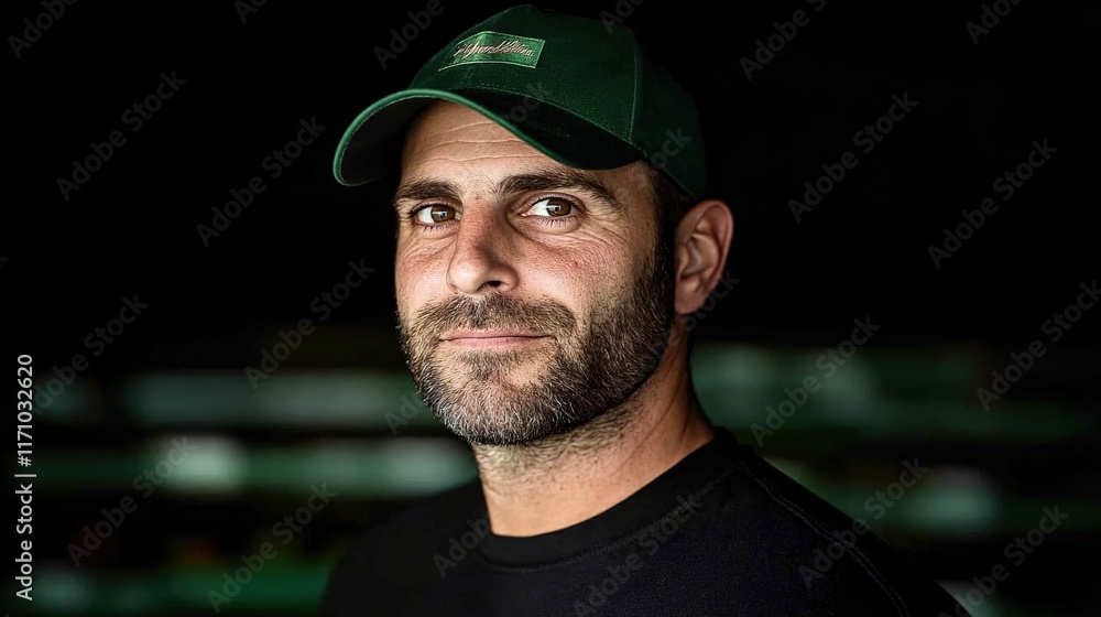 Portrait of a Confident Man with Beard and Baseball Cap in Studio Portrait of a Confident Man with Beard and Baseball Cap in Studio