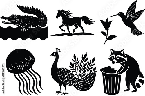 Set of Animal Silhouette vector Illustrations photo