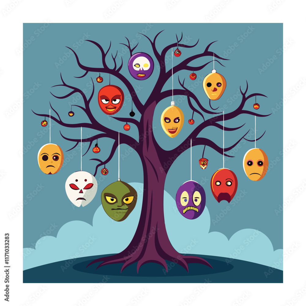 Obraz premium Horror tree vector illustration. Halloween background