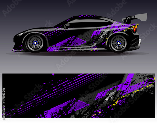 Car wrap design vector. Graphic abstract stripe racing background designs for vehicle, rally, race, adventure and car racing livery	