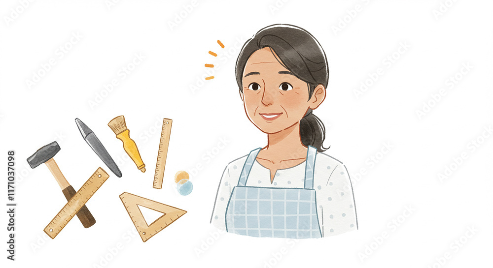 Happy Senior Woman Craftsperson with Tools DIY Hobby Handmade Happy Senior Woman Craftsperson with Tools DIY Hobby Handmade