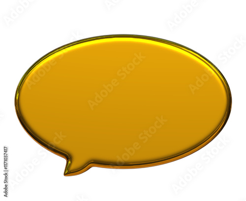 Golden speech bubble 3d on png transparent background.