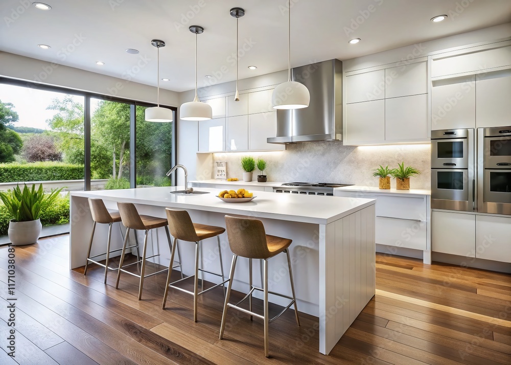 custom made wallpaper toronto digitalModern White Kitchen Island with Bar Stools - Spacious Design & Ample Counter Space