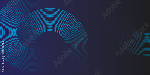 Abstract blue glowing geometric lines on dark blue background. Modern shiny circle lines pattern. Futuristic technology concept. Suit for cover, poster, banner, brochure, header, website vector