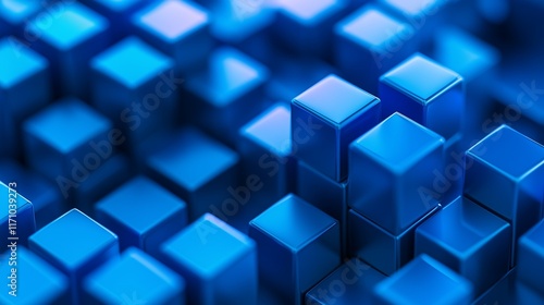 High-resolution image of a background featuring electric blue 3D cubes in an isometric arrangement, with a clean and minimalist design. The capture emphasizes depth and clarity.