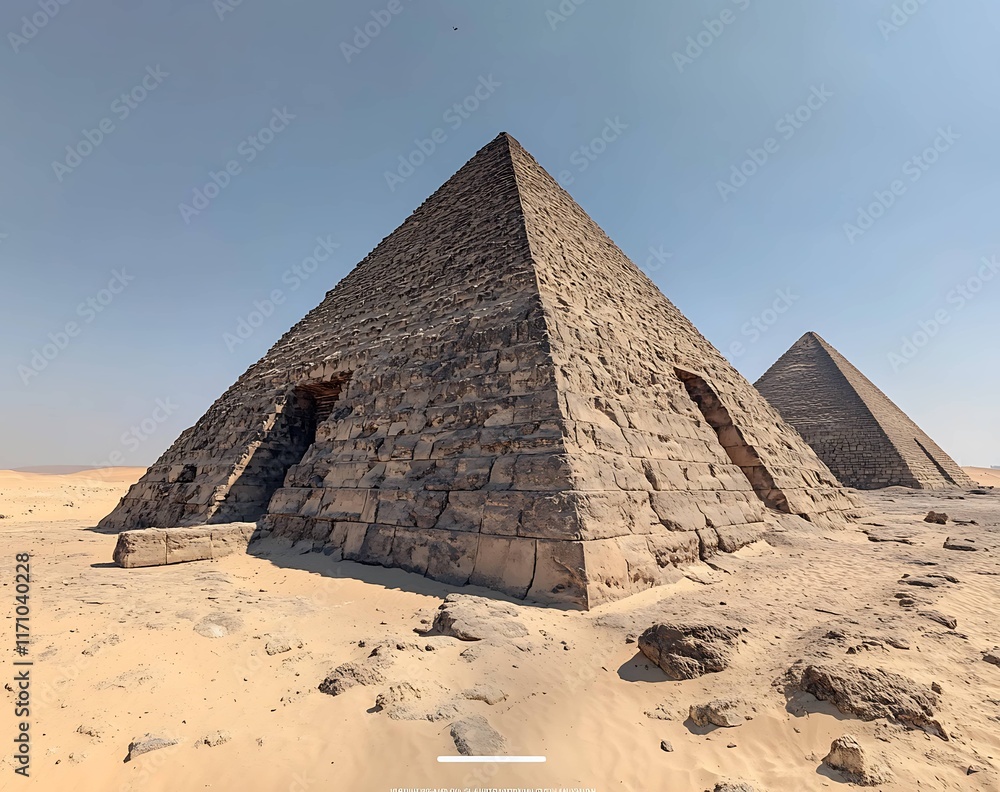 Exploring the Great Pyramid of Giza Egypt A Panoramic View of an Ancient Wonder in a Desert Landscape Exploring the Great Pyramid of Giza Egypt A Panoramic View of an Ancient Wonder in a Desert Landscape