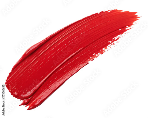 Red Paint stroke isolated on Transparent background, Vibrant Red Lipstick Swatch photo