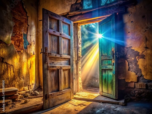 Mysterious Closed Door, Intriguing Depth of Field Stock Photo