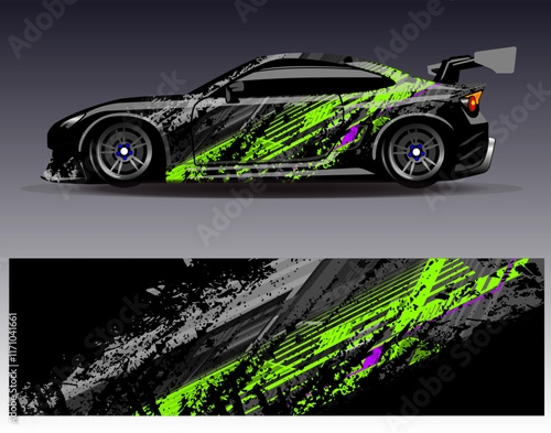 Car wrap design vector. Graphic abstract stripe racing background designs for vehicle, rally, race, adventure and car racing livery	