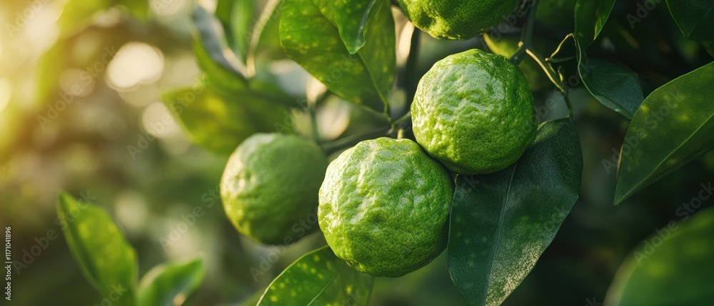 Obraz premium Close-up of Fresh Bergamot Fruits on Tree.