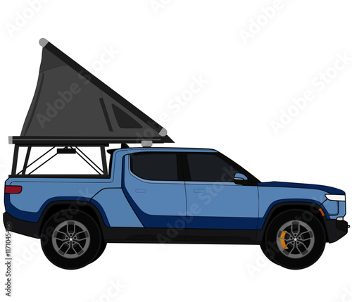 Pickup truck with camping rooftop  tent , camper pickup truck 