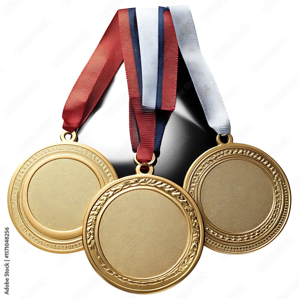 Three Gold Medals with Red White and Blue Ribbons