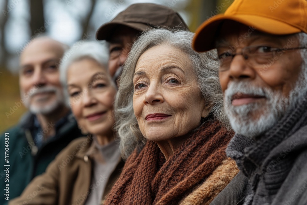 Diverse Group of Happy Senior Friends in Autumn Park Diverse Group of Happy Senior Friends in Autumn Park