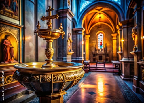 Night Photography: Holy Water Font & Cross, St. Quirinus Church, Sisak, Croatia photo