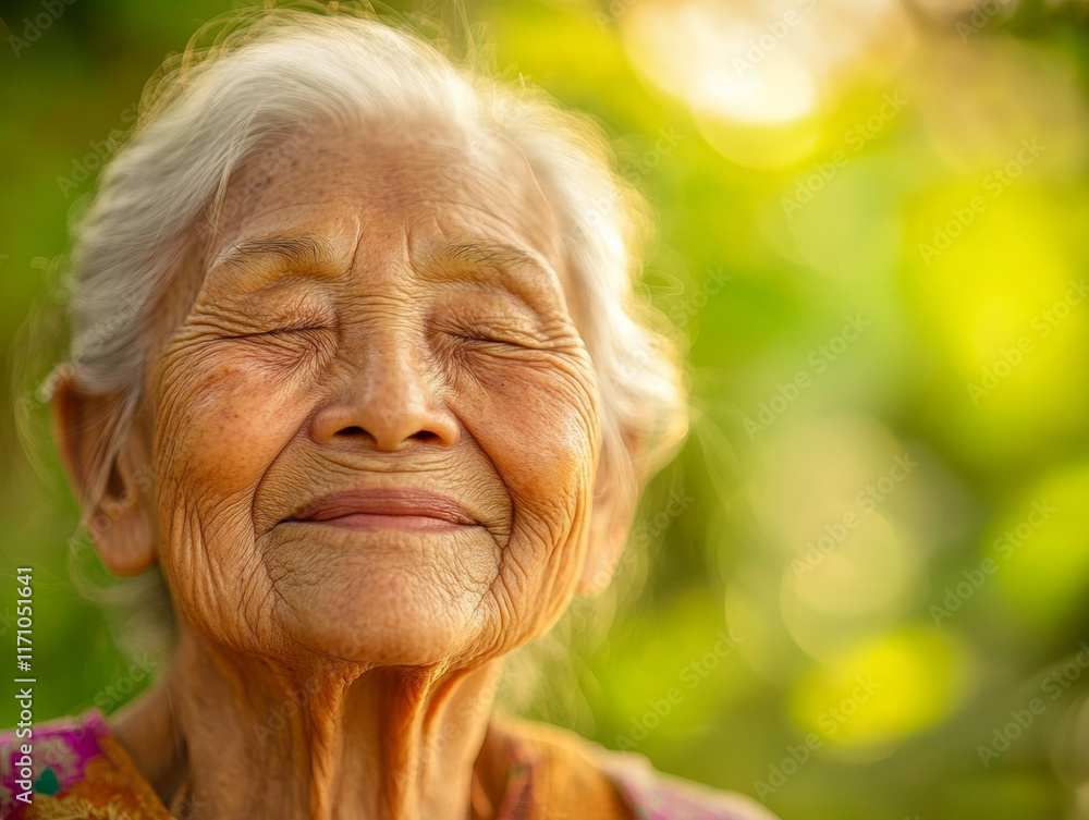 A serene portrait of an elderly woman, emphasizing peace and wisdom, ideal for health campaigns. A serene portrait of an elderly woman, emphasizing peace and wisdom, ideal for health campaigns.