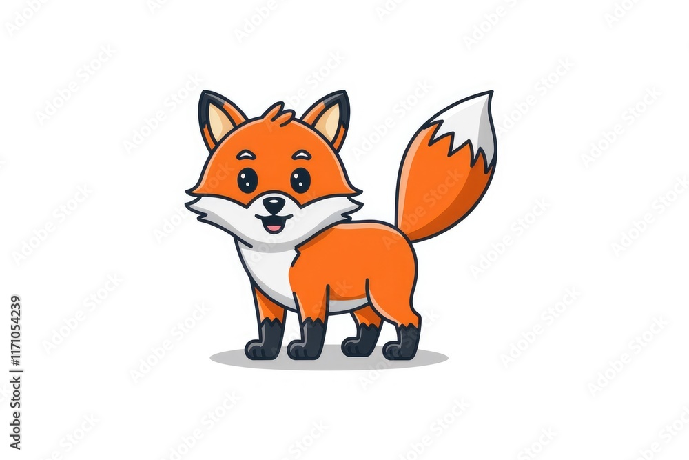 Adorable cartoon fox with big eyes and fluffy tail, standing happily. Adorable cartoon fox with big eyes and fluffy tail, standing happily.