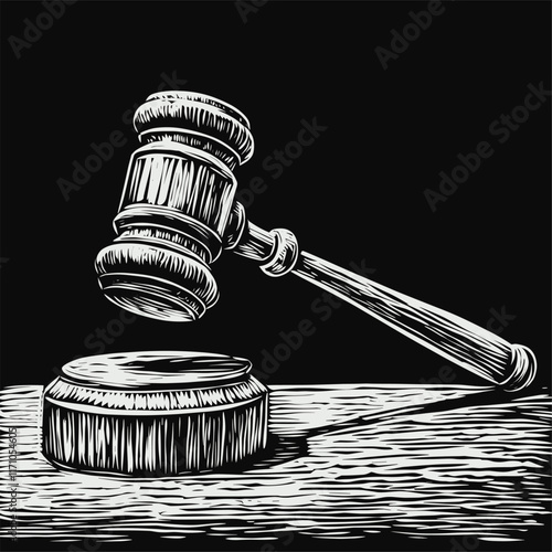 Detailed judge's gavel with intricate wood grain pattern.