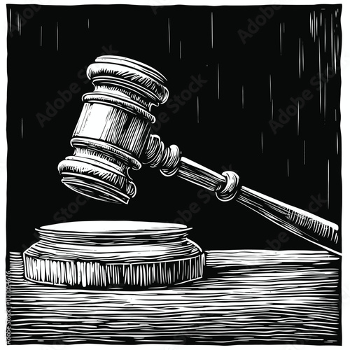 Detailed judge's gavel with intricate wood grain pattern.