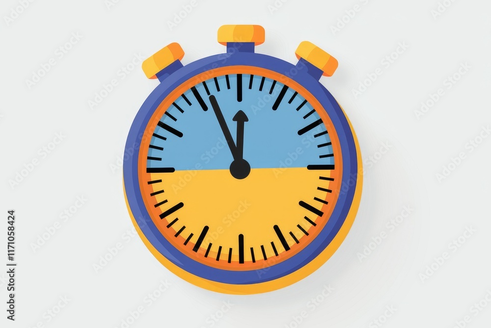 A half-past-noon stopwatch with a two-toned face, showing the time. A half-past-noon stopwatch with a two-toned face, showing the time.