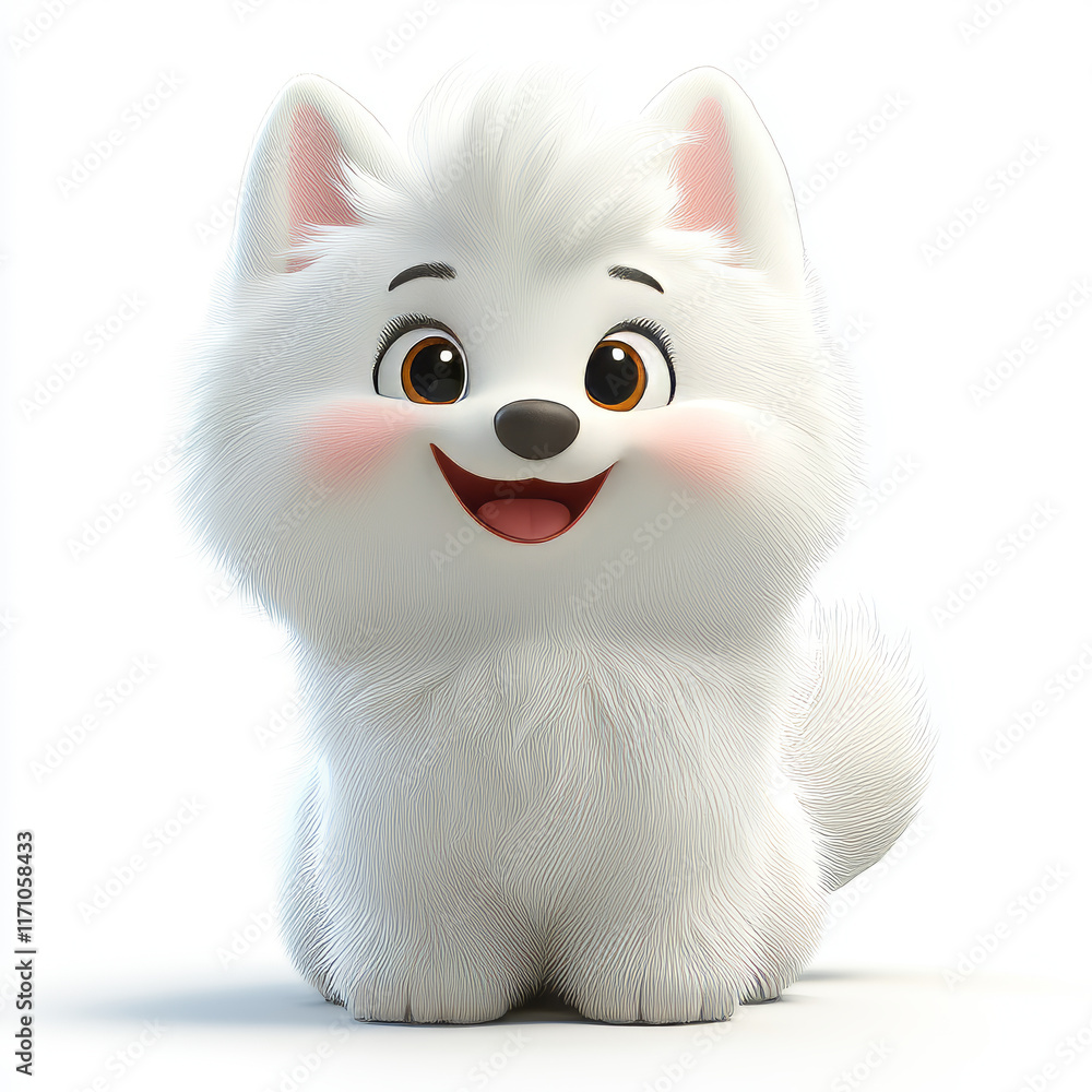 Cute Fluffy Cartoon Dog With Large Eyes and Smiling Expression Cute Fluffy Cartoon Dog With Large Eyes and Smiling Expression