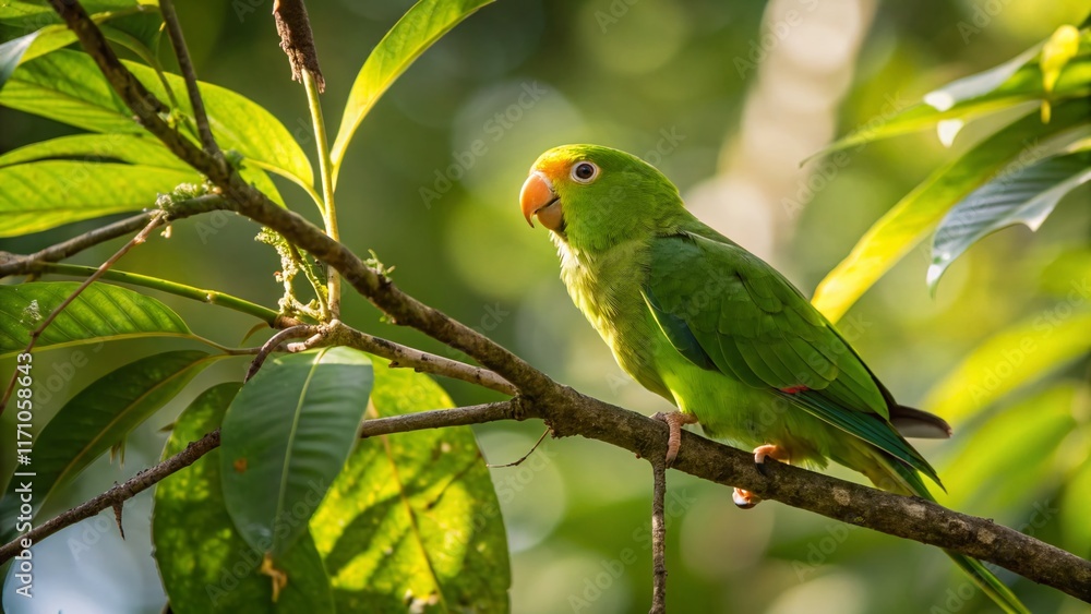 Orange-Chinned Parakeet Portrait, Costa Rican Jungle Bird, Green Parrot, Yellow Head, Tropical Wildlife Orange-Chinned Parakeet Portrait, Costa Rican Jungle Bird, Green Parrot, Yellow Head, Tropical Wildlife