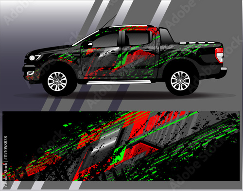 Car wrap design vector. Graphic abstract stripe racing background designs for vehicle, rally, race, adventure and car racing livery	