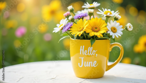Yellow mug with inscription 