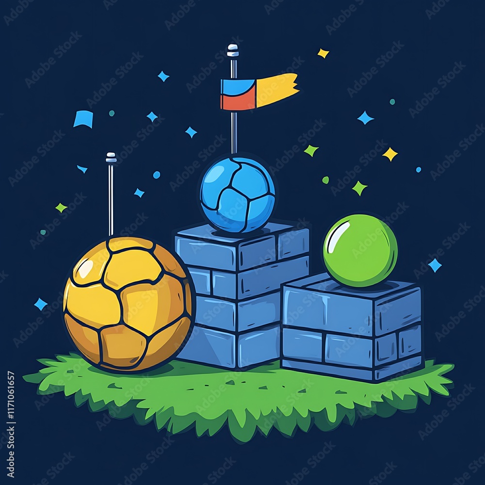 Colorful Balls on Blocks with a Flag